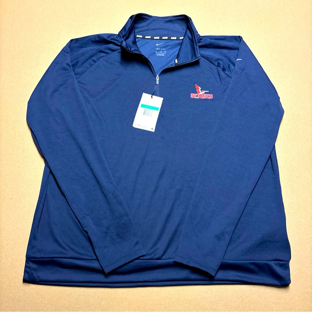 New XL NIKE Mens St. Paul’s Big Red Concord, NH DRI-FIT 1/4 Zip Pullover Blue